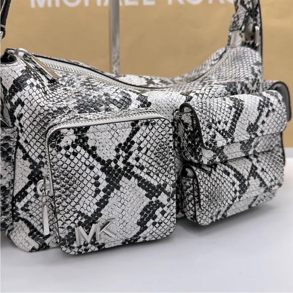 Michael Kors Snake Print Shoulder Bag - Black and White - Picture 10 of 16